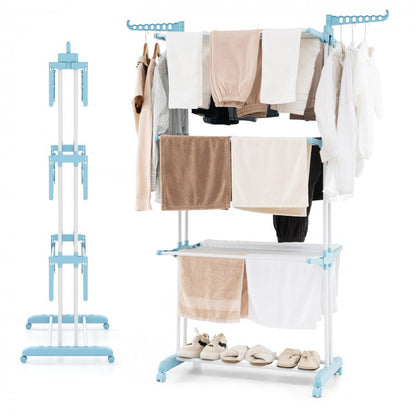 4-Tier Clothes Drying Rack with Rotatable Side Wings and Collapsible Shelves