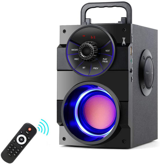 Portable 11W Bluetooth Speaker with Subwoofer, Dual Speakers, LED Lights, FM Radio, Remote Control, Enhanced Bass, and MP3 Playback 