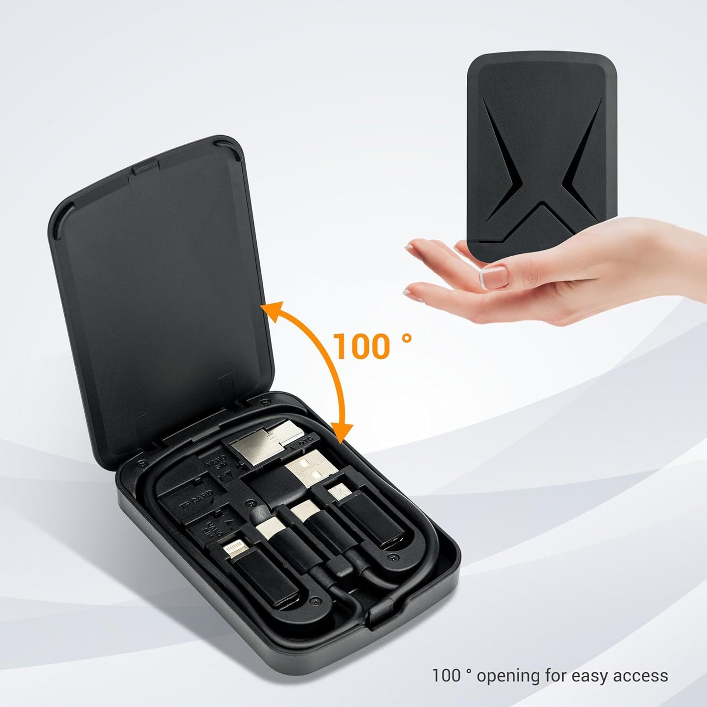 Multi-Functional Compact Cable Organizer with 22" USB-C Cable and USB-A/Micro-USB/Lightning/OTG Adapter Kit for Travel and Data Transfer