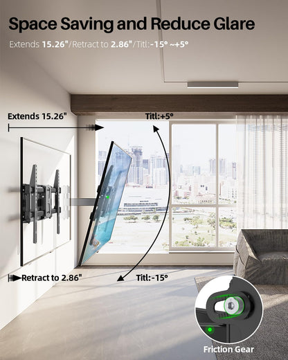 Full Motion TV Wall Mount for 42"-84" TVs, Articulating Swivel and Tilt Bracket, Max VESA 600x400mm, Supports Up to 120 lbs