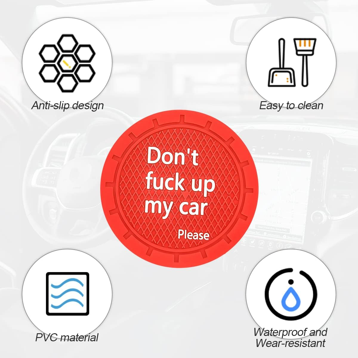 Car Cup Holder Coasters - Set of 2, 2.75 Inch Non-Slip PVC Insert Coasters, Anti-Scratch Cup Mats - Universal Fit 