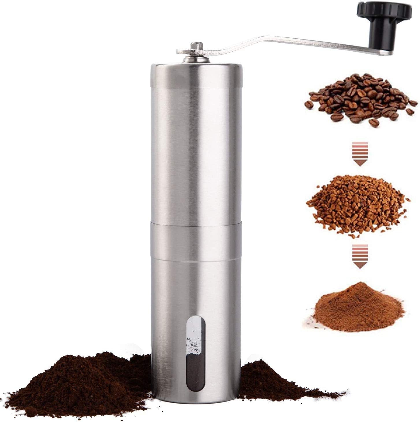 Stainless Steel Manual Coffee Bean Grinder with Ceramic Burr for Aeropress, Drip Coffee, Espresso, French Press, and Turkish Brew 