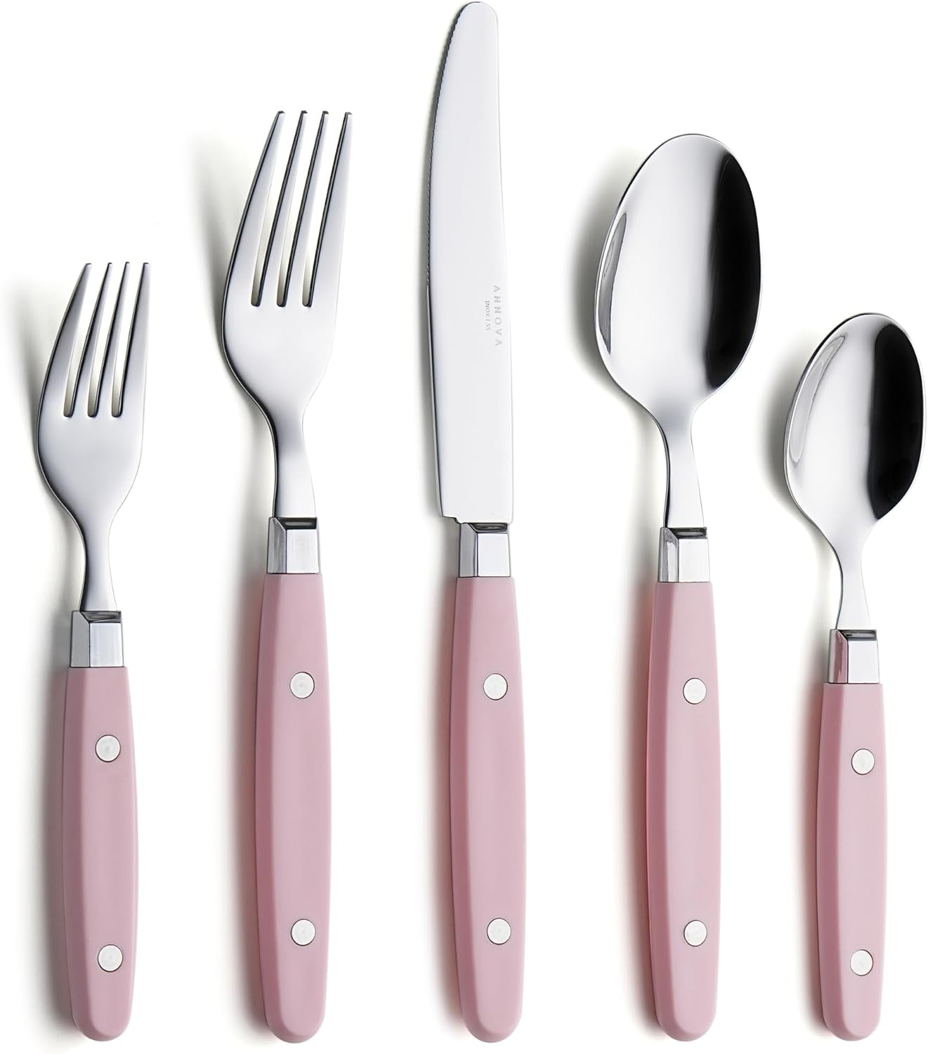 20-Piece Stainless Steel Silverware Set with Colorful Riveted Handles in Retro Morandi Design
