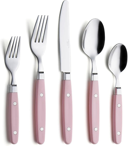 20-Piece Stainless Steel Silverware Set with Colorful Riveted Handles in Retro Morandi Design