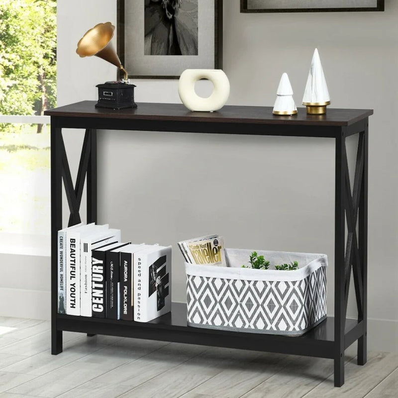 2-Tier X-Design Console Table for Sofa Side Accent