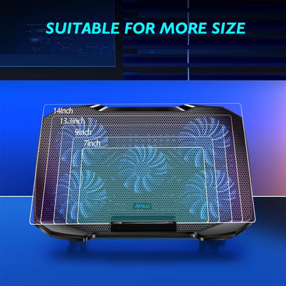 Laptop Cooling Pad with Adjustable Stand and 5 Quiet Fans for 12-15.6 Inch Notebooks (Black)