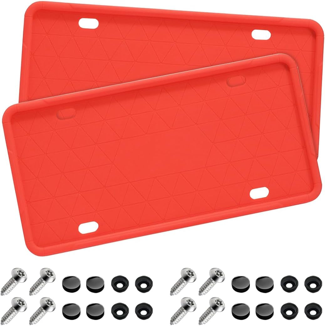 Universal Anti-Theft Silicone License Plate Frame Set, Rustproof Auto Accessories - Cars, SUVs, and Vehicles 