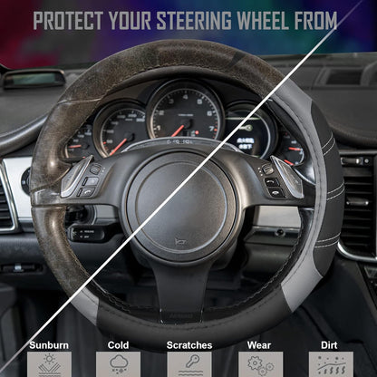 Line Rider Microfiber Leather Sport Steering Wheel Cover - Universal Fit (14.5-15 Inches) - Anti-Slip, Comfortable