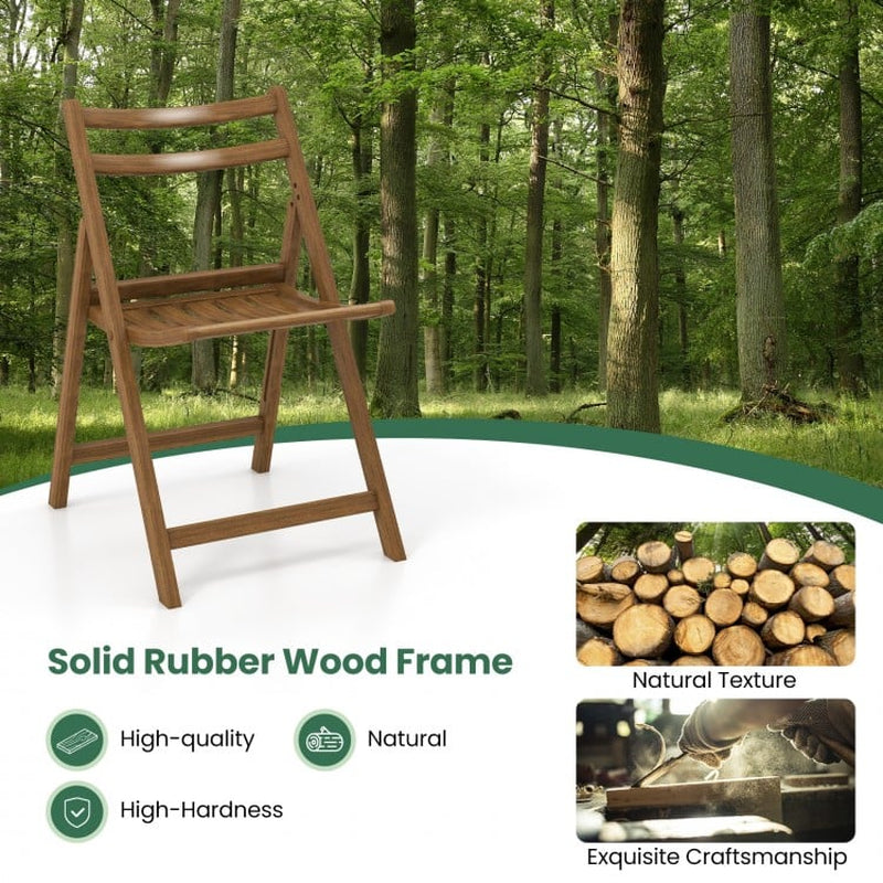 Set of 2 Folding Dining Chairs with Rubberwood Frame and Slatted Seat