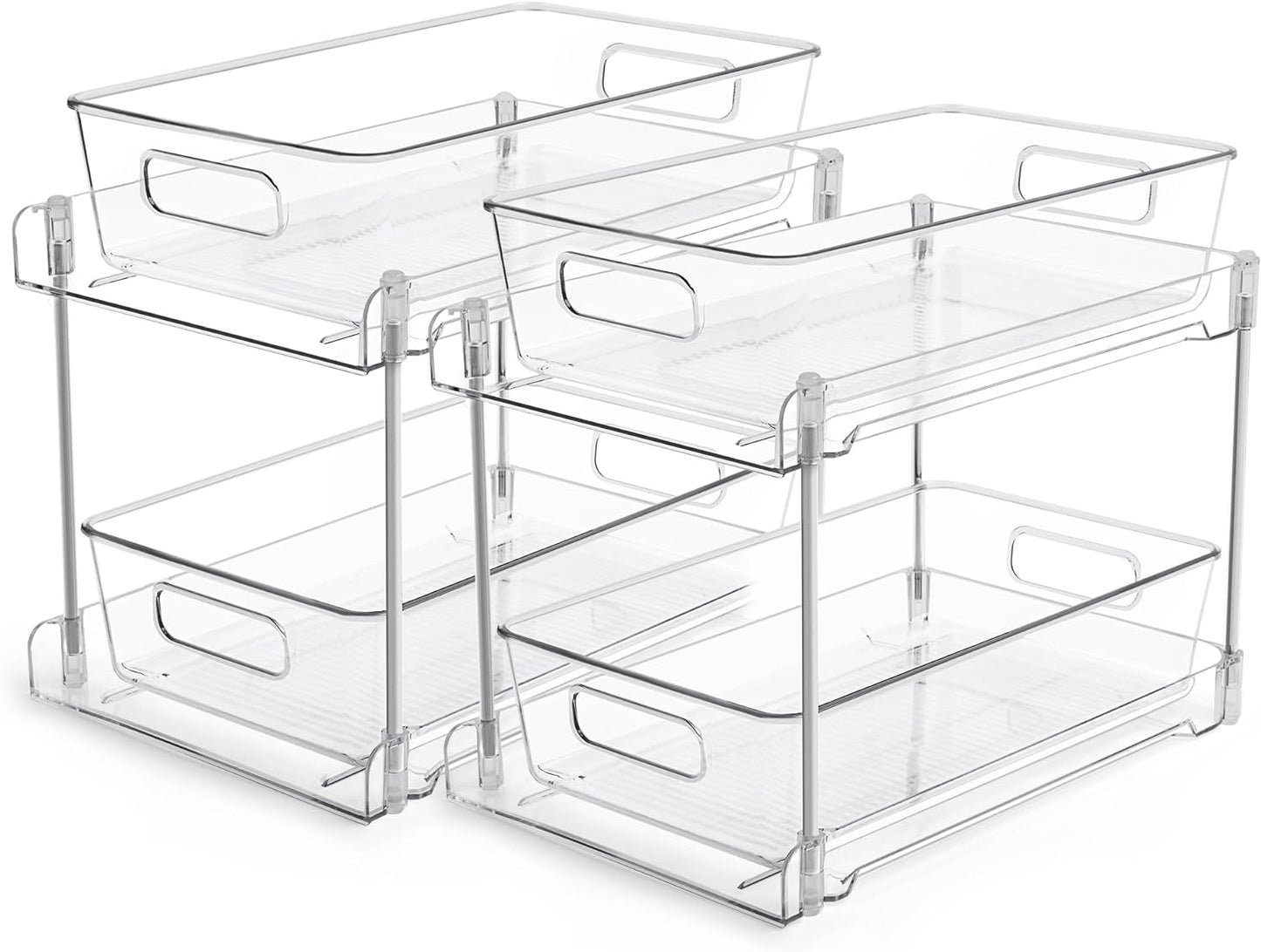 2-Tier Clear Bathroom Storage Organizer Set - Under-Sink and Vanity Counter Containers with Pull-Out Track System