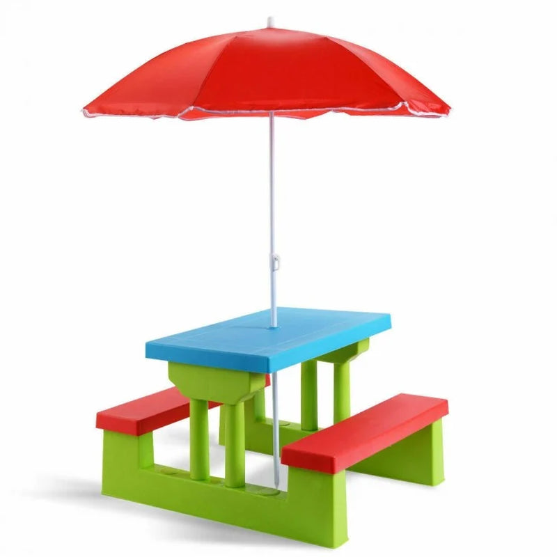 Children's Folding Picnic Table and Bench Set with Umbrella