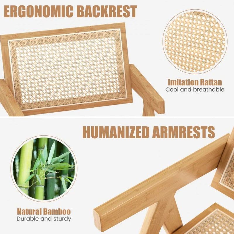 Set of Two Rattan Accent Chairs with Natural Bamboo Frame