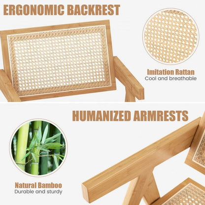 Set of Two Rattan Accent Chairs with Natural Bamboo Frame