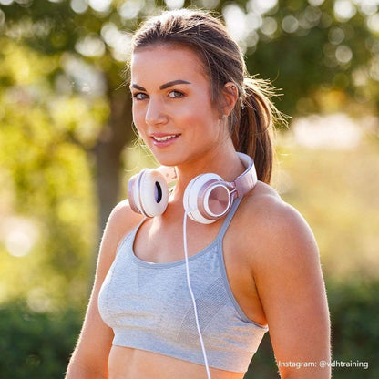 Rose Gold Wired On-Ear Headphones for Kids with Microphone, Adjustable and Foldable Design, Tangle-Free, Compatible with Chromebook and Laptop (3.5mm Jack)