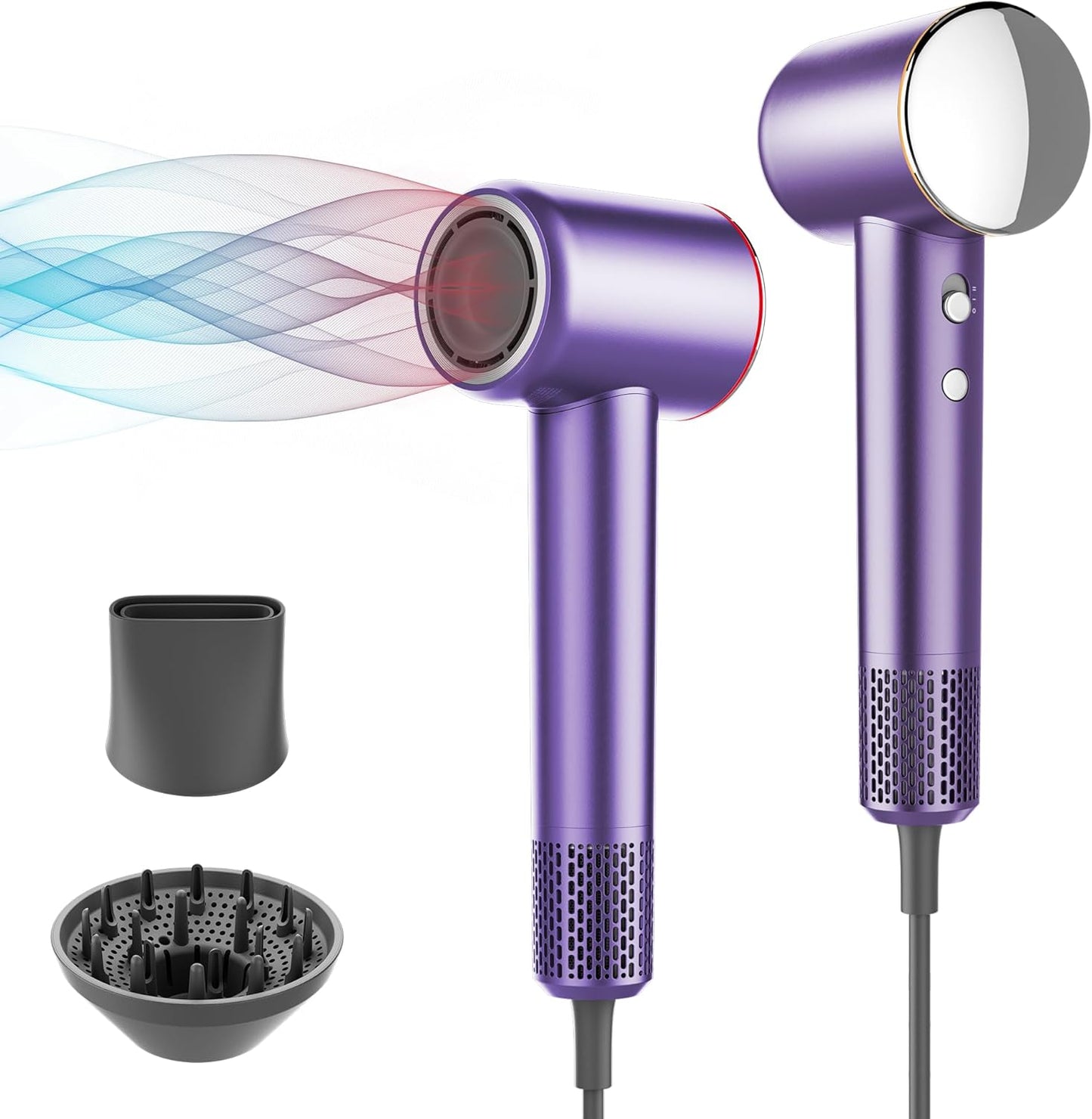 Hair Dryer with 110,000 RPM Brushless Motor, 1500W High-Speed Performance, Magnetic Nozzle & Diffuser - (Gray)