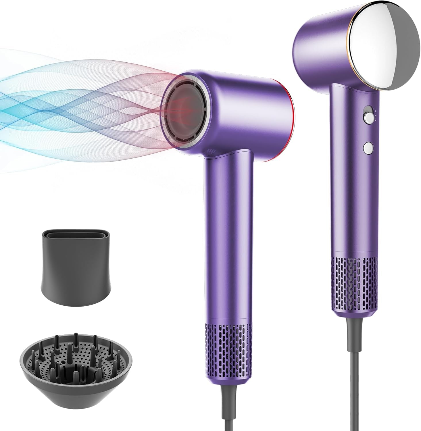 Hair Dryer with 110,000 RPM Brushless Motor, 1500W High-Speed Performance, Magnetic Nozzle & Diffuser - (Gray)