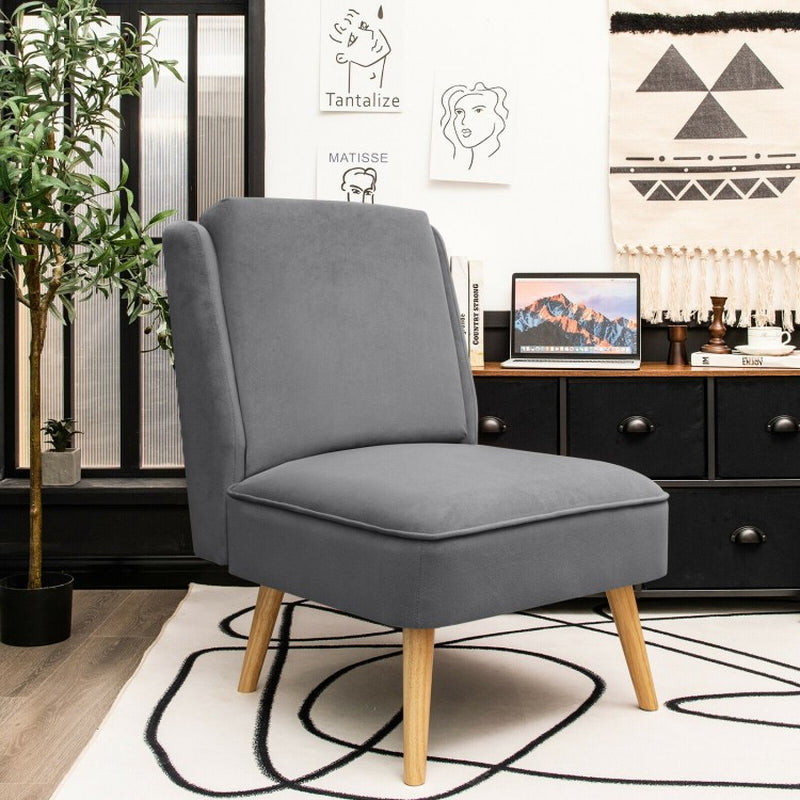 Velvet Armless Accent Chair with Rubberwood Legs for Bedroom Decor