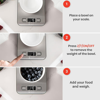 Digital Kitchen Scale for Grams and Ounces - Ideal for Weight Loss, Baking, Cooking, Keto, Meal Prep, and Postal Use - Compact Design in 304 Stainless Steel