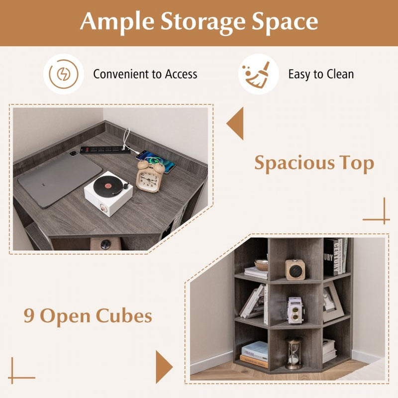 3-Tier Corner Cabinet with Integrated Charging Station for Bedroom Use