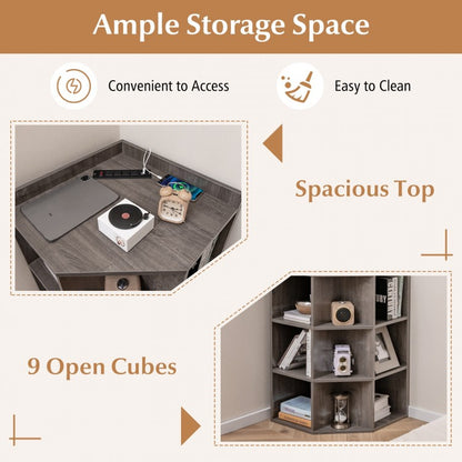 3-Tier Corner Cabinet with Integrated Charging Station for Bedroom Use