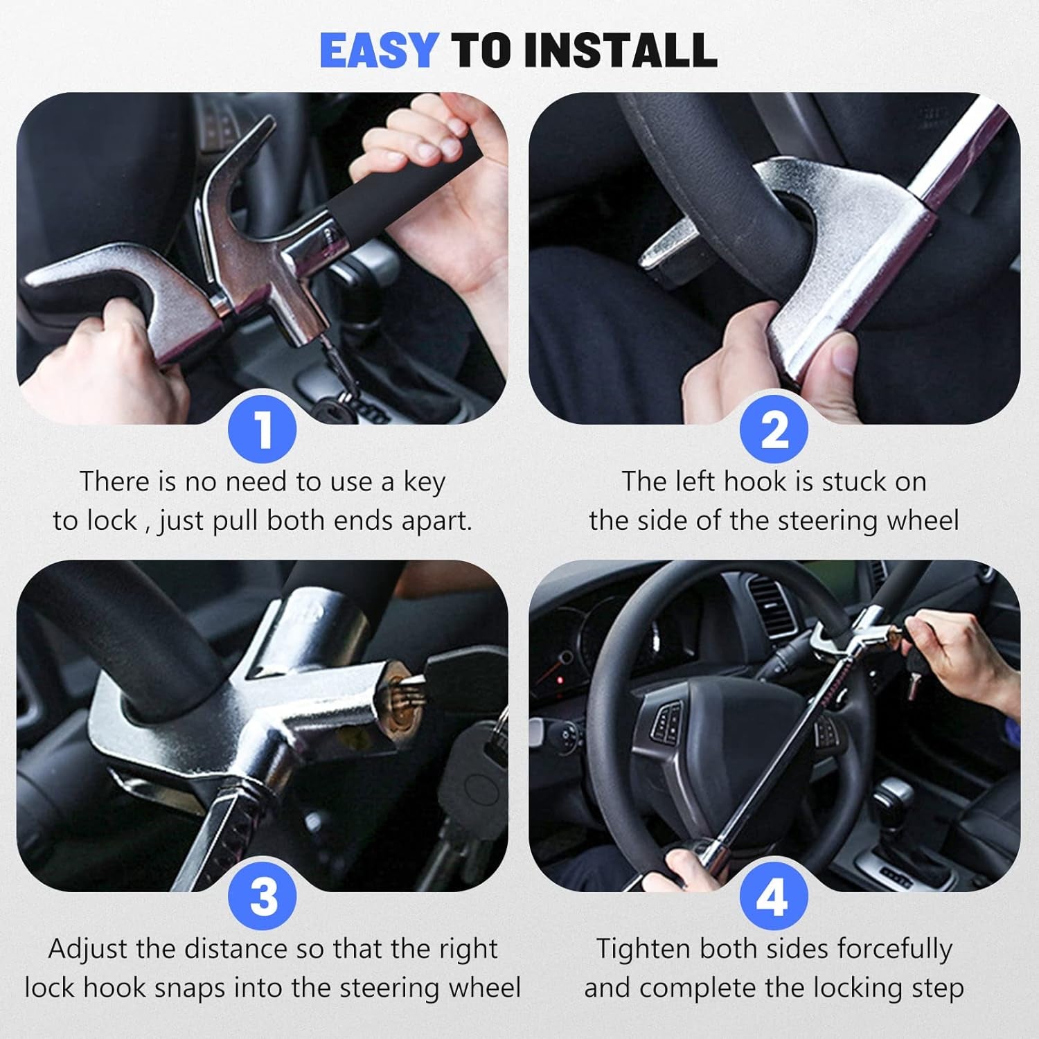 Universal Car Steering Wheel Lock - Anti-Theft Security Device for Auto, Truck, and SUV with 3 Keys (Black)