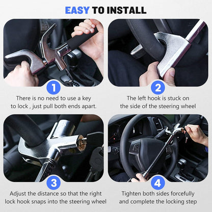 Universal Car Steering Wheel Lock - Anti-Theft Security Device for Auto, Truck, and SUV with 3 Keys (Black)