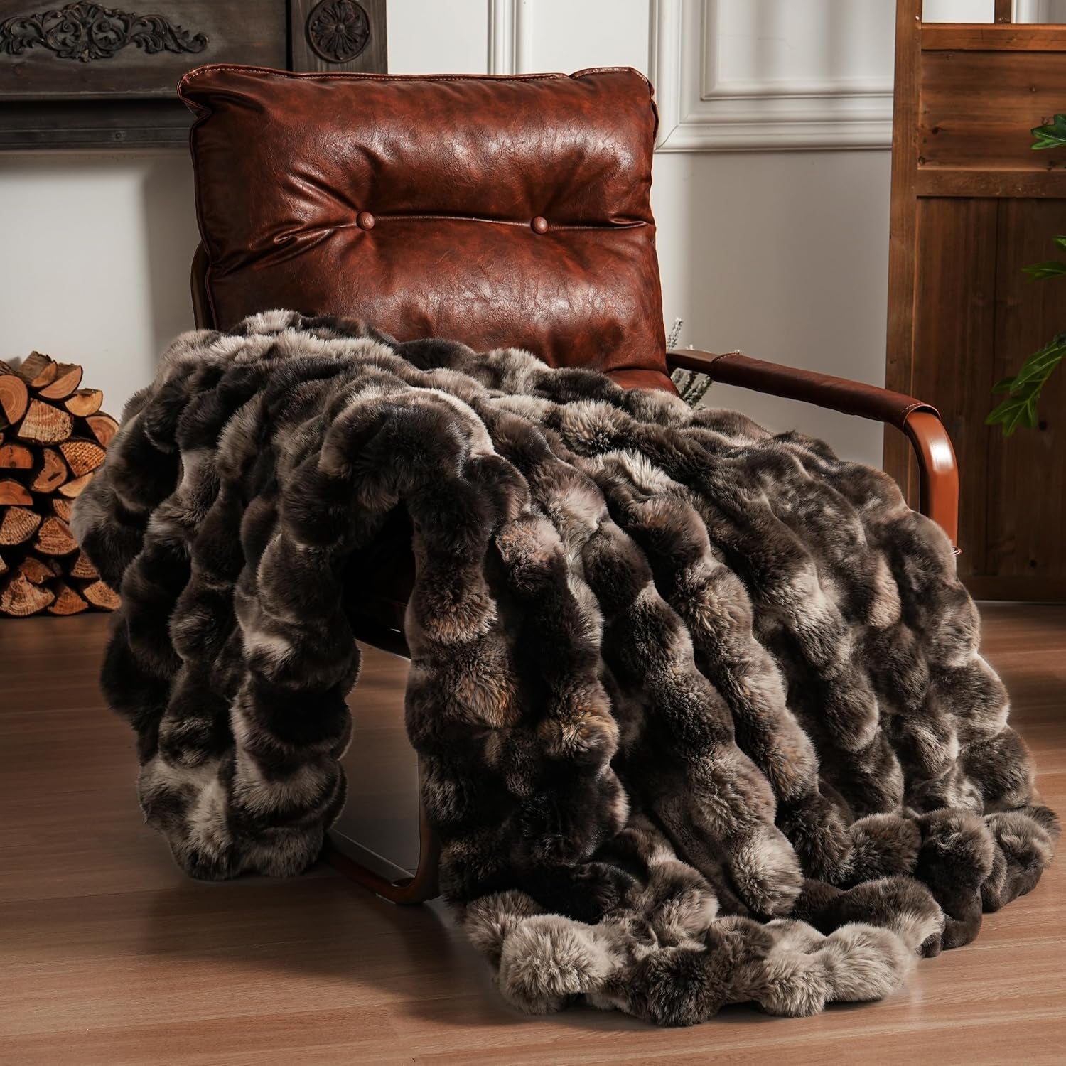 Luxurious Faux Fur Fleece Throw Blanket - Soft, Cozy, and Plush 51x63 Inches in White for Couch, Chair, and Bed