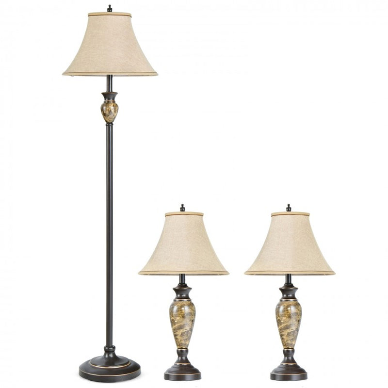 Three-Piece Table and Floor Lamp Set Featuring Linen Fabric Shades