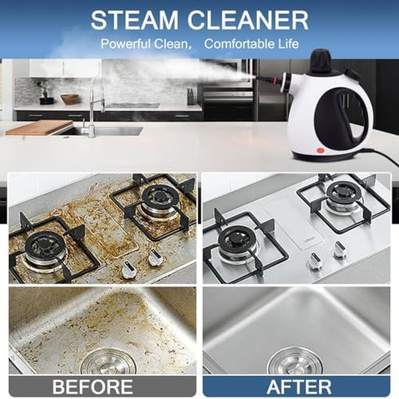 Portable Handheld Steam Cleaner with 10-Piece Accessory Kit for Multi-Purpose Home and Vehicle Cleaning