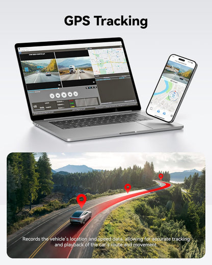 4K/2.5K Full HD Dual Dash Camera for Vehicles with 32GB Card, Built-In Wi-Fi and GPS, 3.18” IPS Display, Night Vision, 170° Wide Angle, WDR, and 24-Hour Parking Mode
