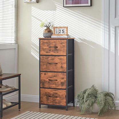 Tall Dresser for Bedroom with 4 Drawers, Storage Organizer Chest of Drawers with Removable Fabric Bins for Living Room Closet Bedside Nursery Laundry Entryway Hallway, Wood Grain Print