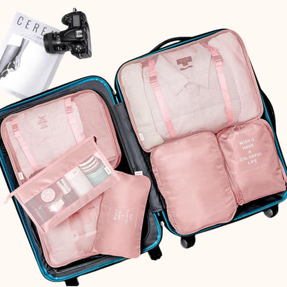 7-Piece Travel Packing Cube Set with Toiletry Bag in Pink