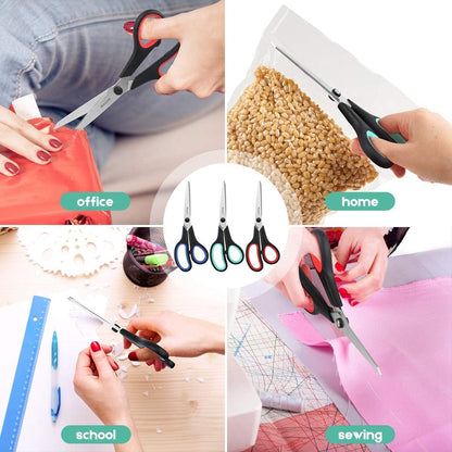 3-Pack of 8-Inch Heavy-Duty Scissors with Ultra-Sharp Blades and Ergonomic Comfort Grip Handles for Office, Home, School, Sewing, and Crafting