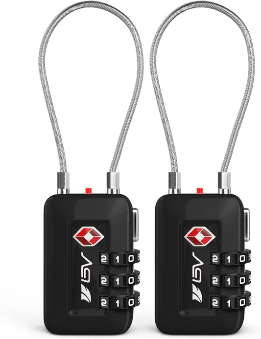 TSA-Approved Combination Travel Lock Set for Luggage, Gym Lockers, Filing Cabinets, and Toolboxes (Black, 2-Pack)
