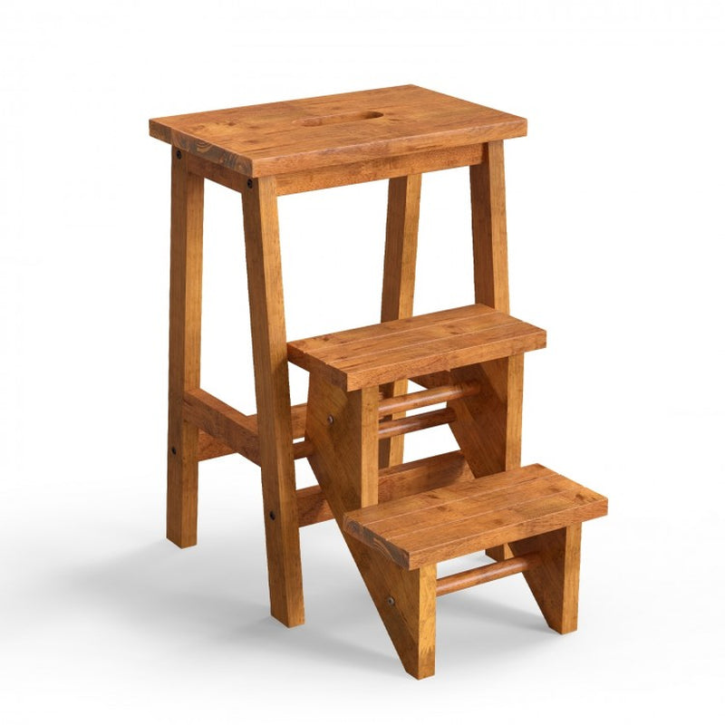 Multi-Functional Rubber Wood Step Stool with Ergonomic Handle