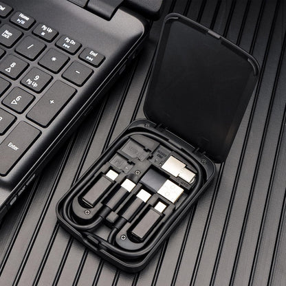 Multi-Functional Compact Cable Organizer with 22" USB-C Cable and USB-A/Micro-USB/Lightning/OTG Adapter Kit for Travel and Data Transfer