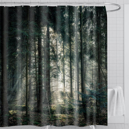 Waterproof Fabric Shower Curtain featuring Banff National Park Smoky Mountain Design, 12 Hooks, 71" x 71" (180 cm x 180 cm), Dark Gray