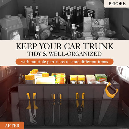 Large-Capacity Foldable Trunk Organizer - Sturdy Car Storage Solution - 2 Compartments, Tools, Sundries