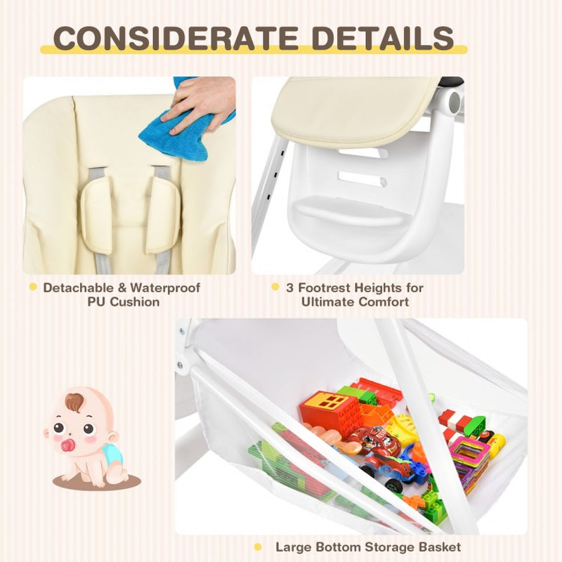 Folding Baby Chair with Wheel Tray and Storage Basket