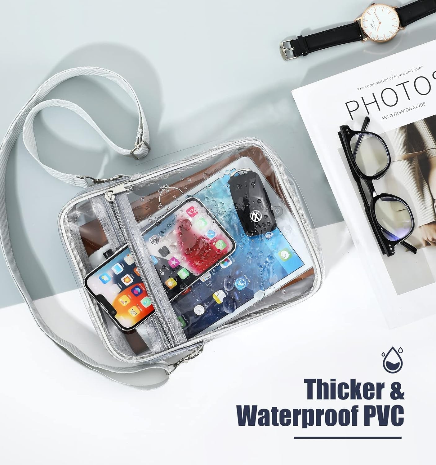 Clear Stadium-Approved Crossbody Bag with Adjustable Strap for Concerts, Festivals, and Sporting Events
