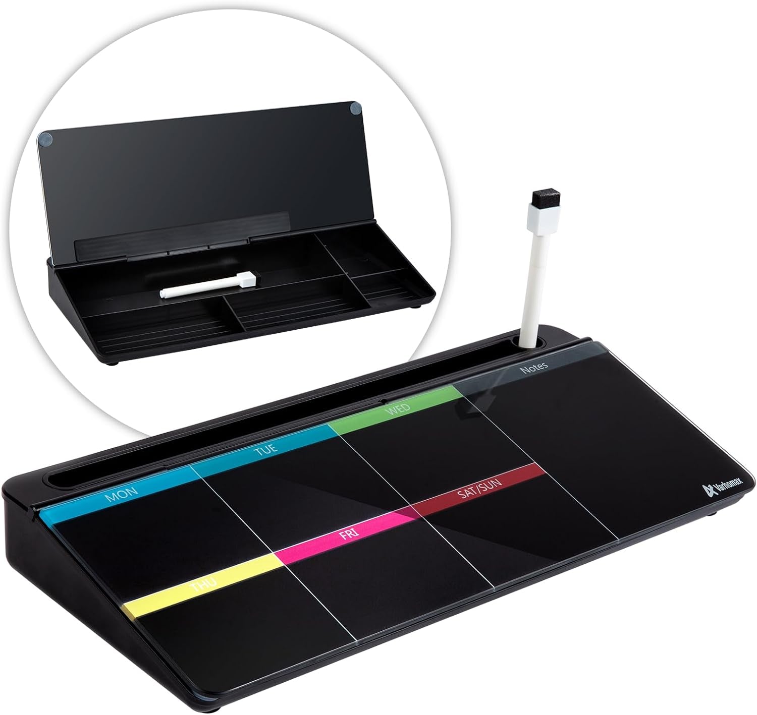 Dry Erase Glass Desk Whiteboard with Storage Caddy - Desktop Memo Notepad for Home Office and School (Gray)