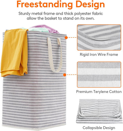 2-Pack 80L Freestanding Laundry Hamper, Collapsible, Easy Carry Extended Handles, Grey