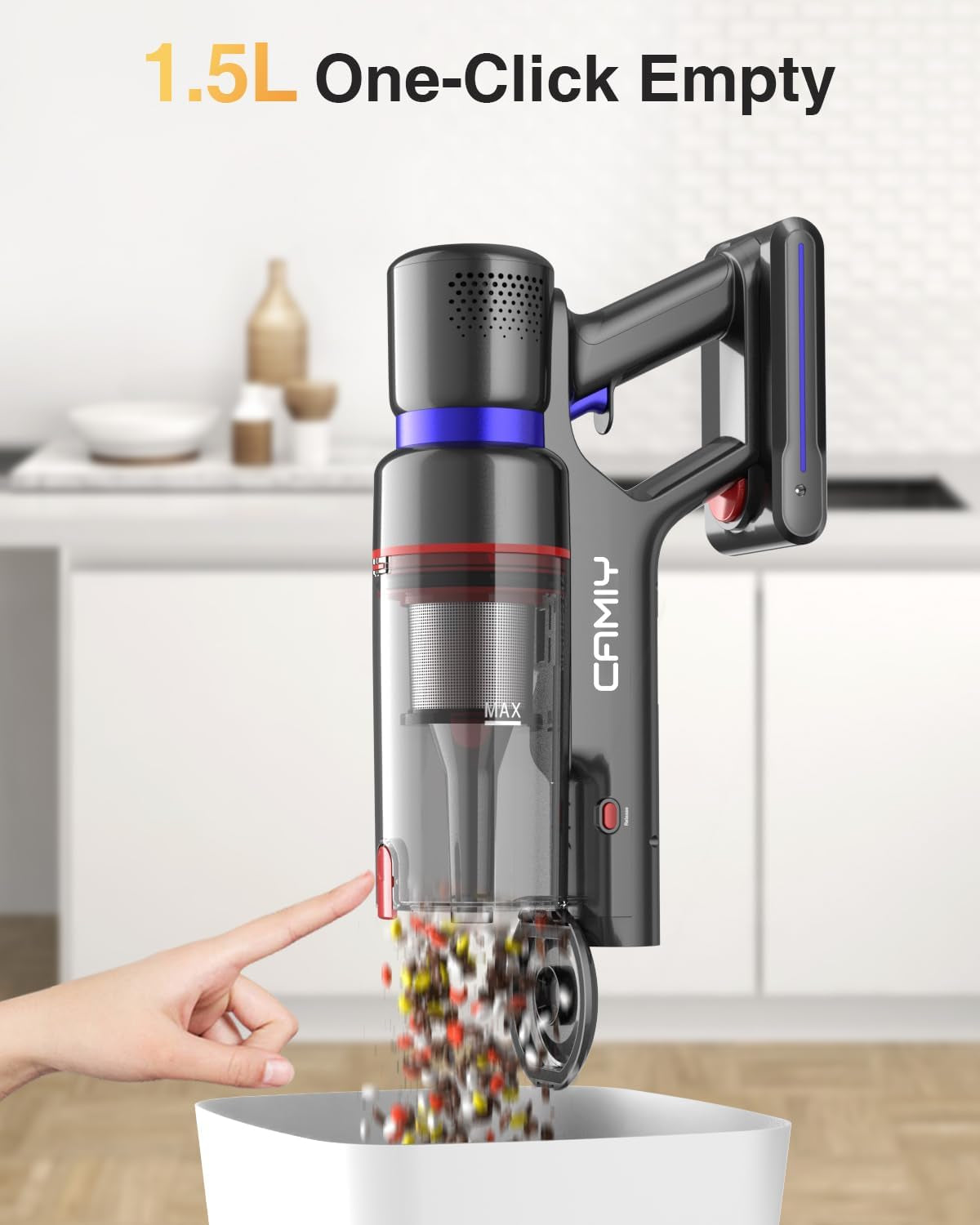 High-Performance Cordless Vacuum Cleaner with 45Kpa Suction Power, 550W Motor, 60-Minute Runtime, Touch Screen , Anti-Tangle - 1.5L Dust Cup