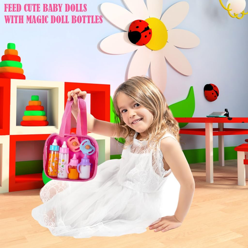 My Sweet Baby Disappearing Doll Feeding Set - 6-Piece Baby Care Playset, Toy Stroller, 2 Milk & Juice Bottles, 2 Toy Pacifiers for Dolls