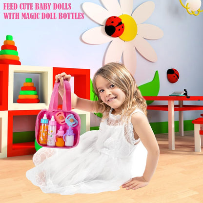 My Sweet Baby Disappearing Doll Feeding Set - 6-Piece Baby Care Playset, Toy Stroller, 2 Milk & Juice Bottles, 2 Toy Pacifiers for Dolls