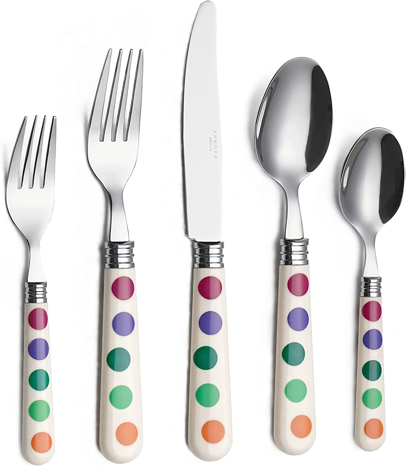 20-Piece Stainless Steel Silverware Set with Colorful Riveted Handles in Retro Morandi Design