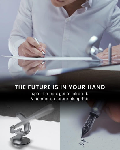 Hoverpen Future Edition - Luxury Fountain and Rollerball Pen Gift Set, Fine Nib, Futuristic Design, Metal Construction, Executive Spinning Pen, Ideal Gifts for Men (Deep Black)