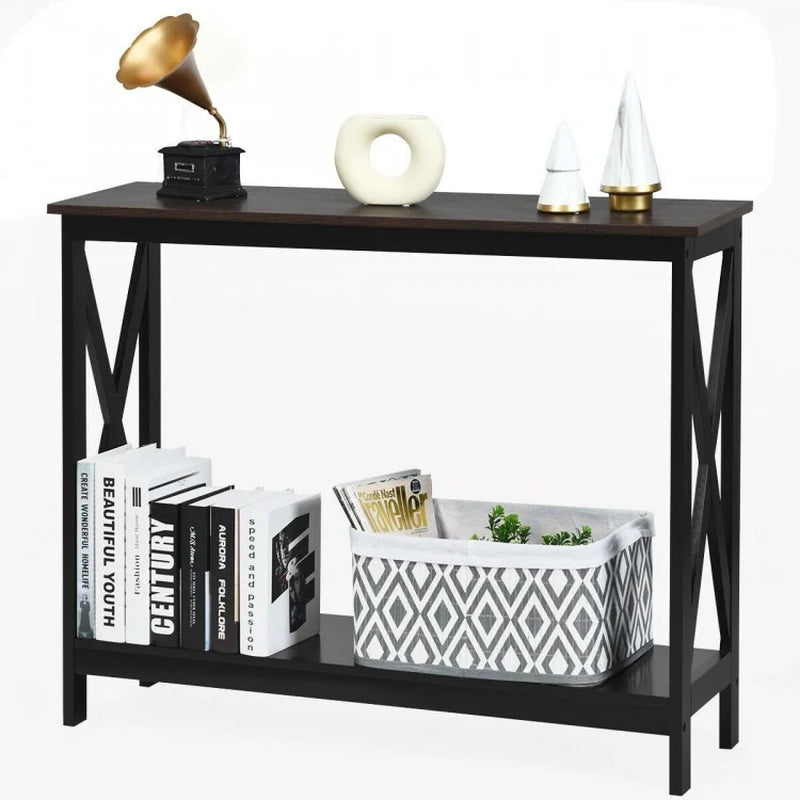 2-Tier X-Design Console Table for Sofa Side Accent