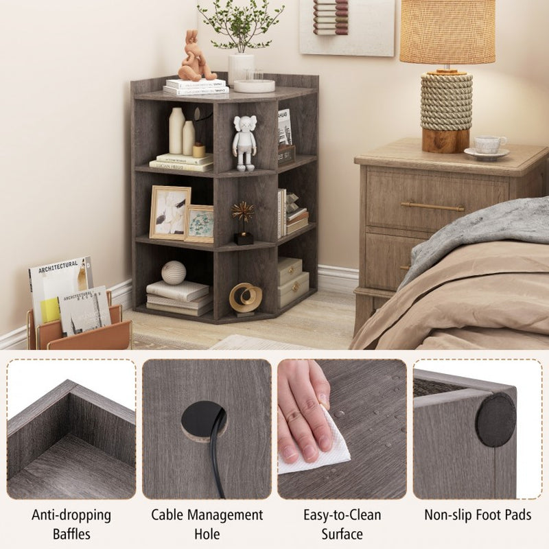 3-Tier Corner Cabinet with Integrated Charging Station for Bedroom Use