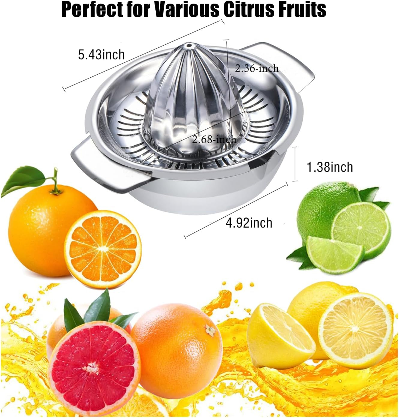 Manual Stainless Steel Citrus Juicer with Juice Strainer and 12 OZ Bowl, Dishwasher Safe, Heavy Duty, Anti-Rust Design